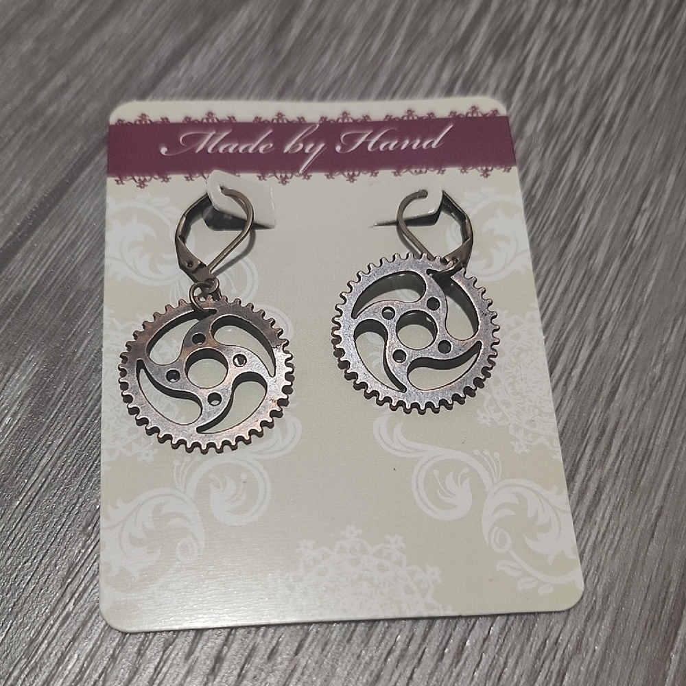 Handmade Timekeeper Gear Drop Earrings -